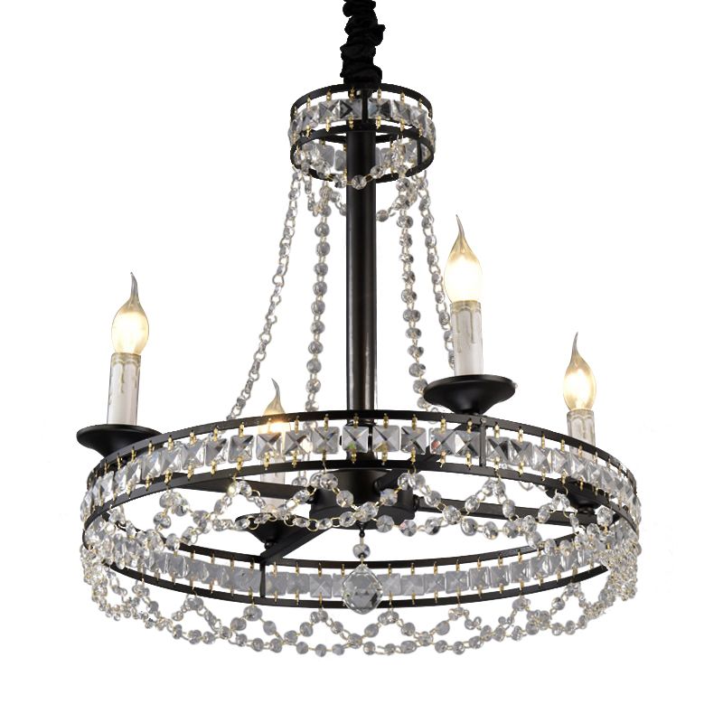 Lampada lampadario nera a 4/6 luci a 6 luci a ruota tradizionale a ruota a traino a soffitto per camera da letto