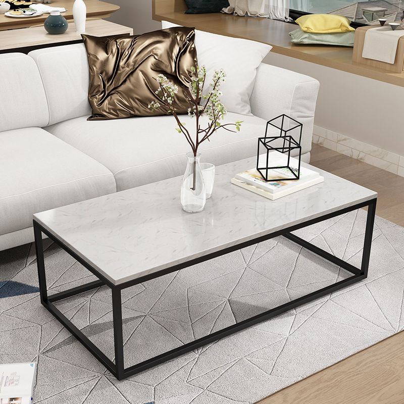 Glam Style Rectangle Coffee Table with Metal Frame Base and Marble Top