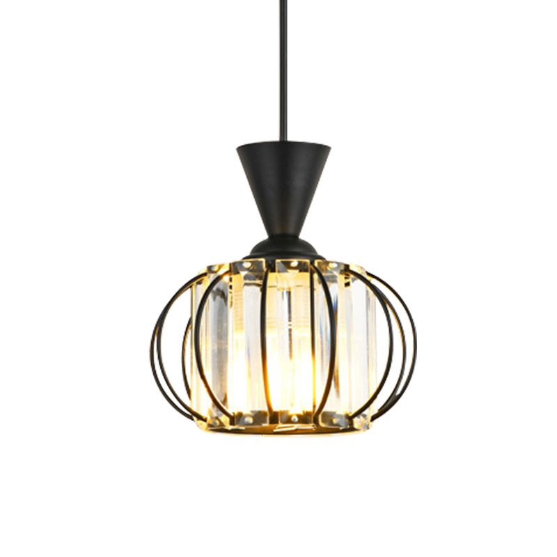 Kit lanterning lanterno contemporaneo Kit metallico 1 lampadina lampadina a sospensione con tonalità di cristallo di tamburo interno in nero/oro