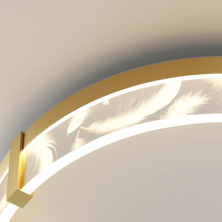 Circular Acrylic Feather LED Flush Mount in Modern Romantic Style Wrought Iron Ceiling Light for Dining Room