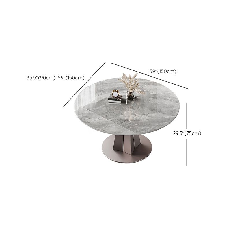 Modern Stainless Steel Base Pedestal Dining Table Extendable Dinner Table for Home