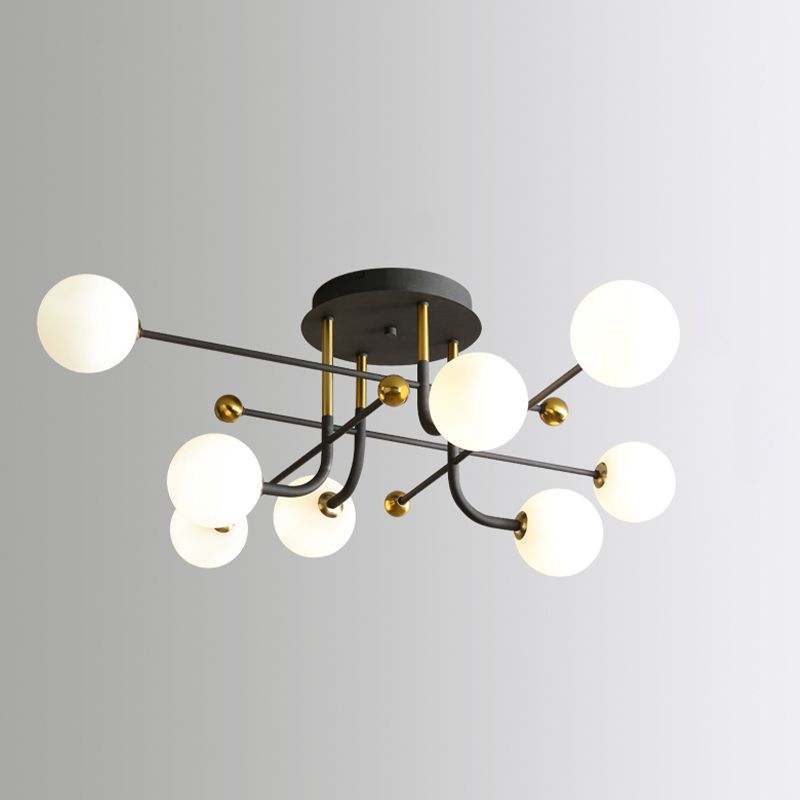 Glass Round Ceiling Light Fixture Modern Style Semi Flush Ceiling Light
