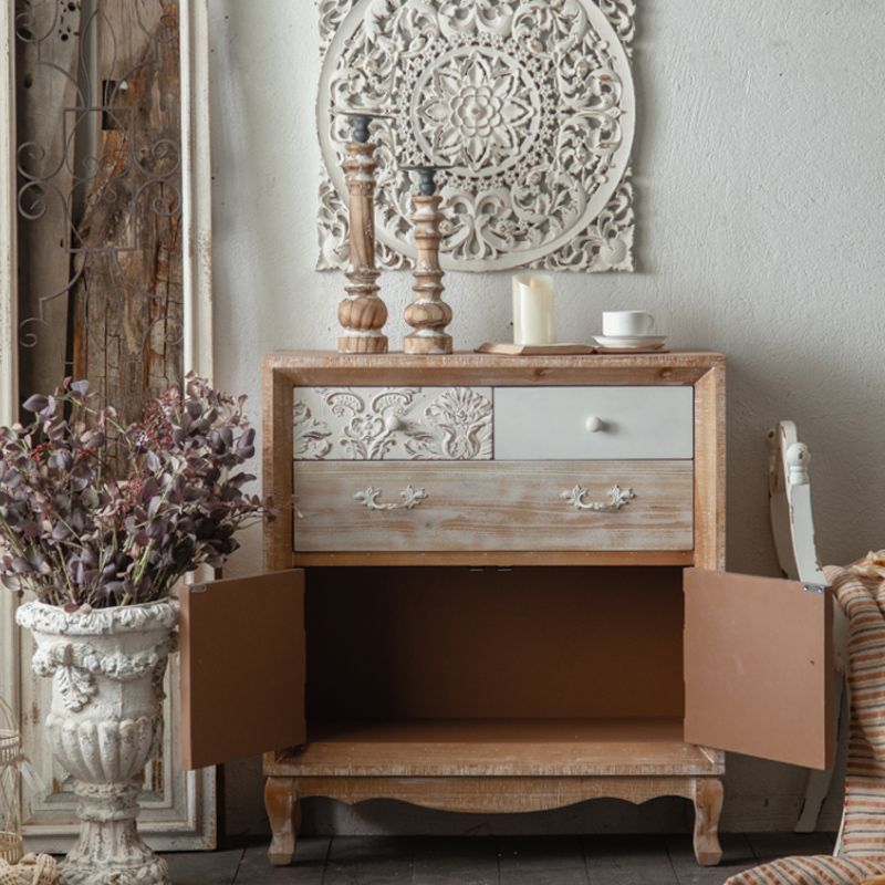 Industrial Espresso Accent Cabinet with Drawer Chest with Doors