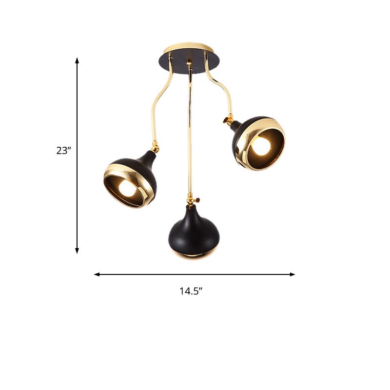 Dome Iron Chandelier Industrial Modern Industrial 3/5 HEAD Black suspendu plafonnier avec design rotatif