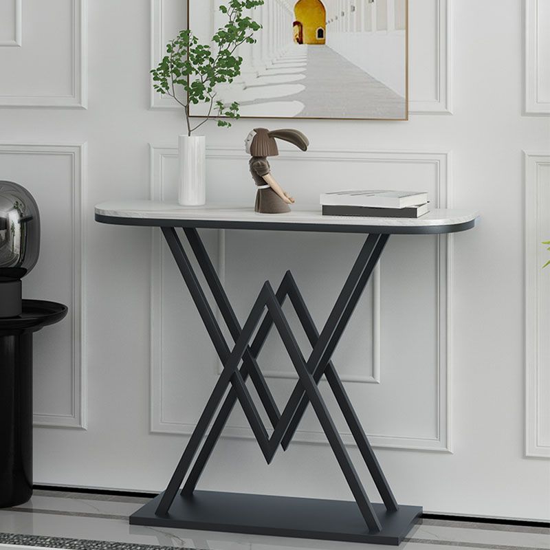 12" W Glam Marble Console Table Half Moon Stain Resistant Accent Table for Hall