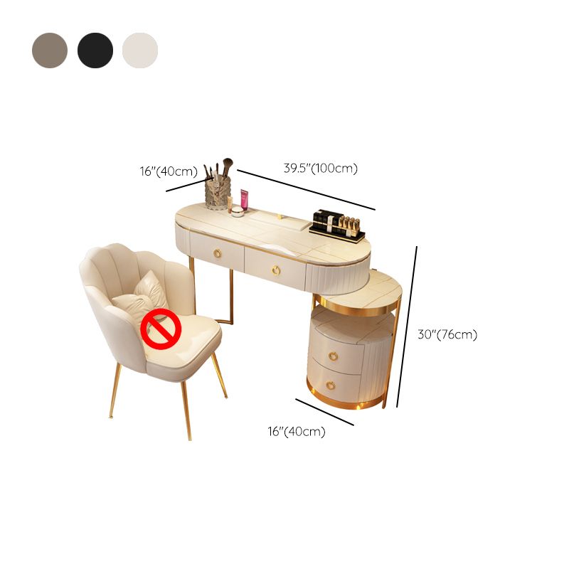 Luxurious Leather Vanity Set Metal and Wood Make-up Vanity with Mirror & Padded Stool