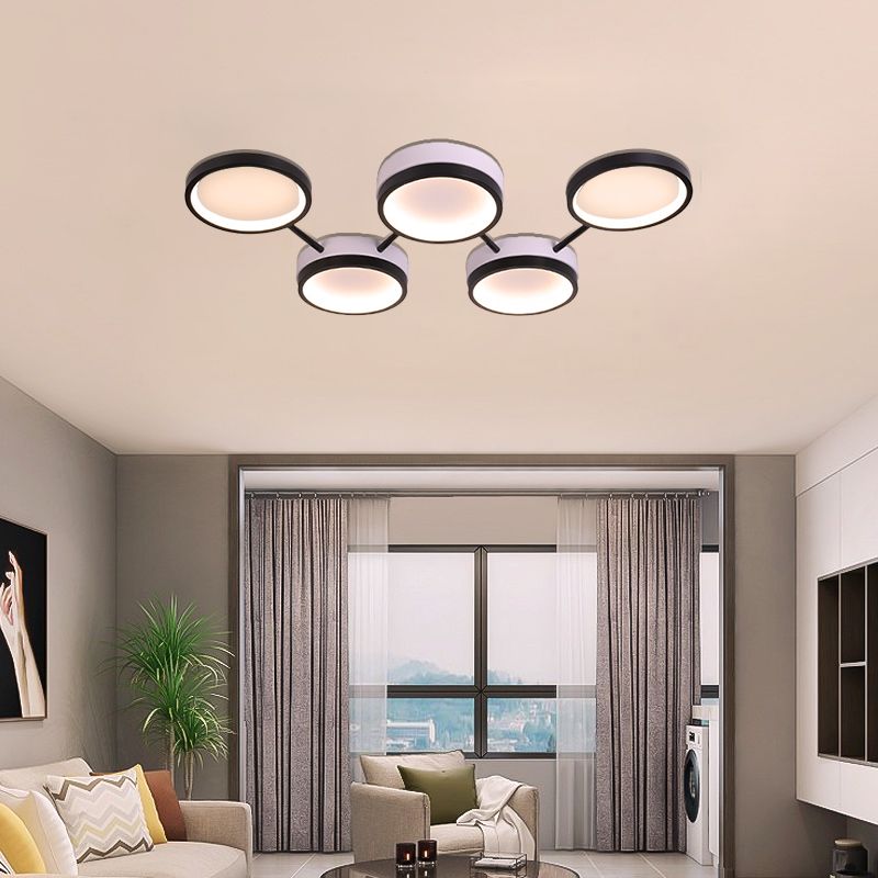 Black Molecular LED Flush Light Nordic Acrylic 4/5 Light Living Room Ceiling Lamp in Warm/White Light