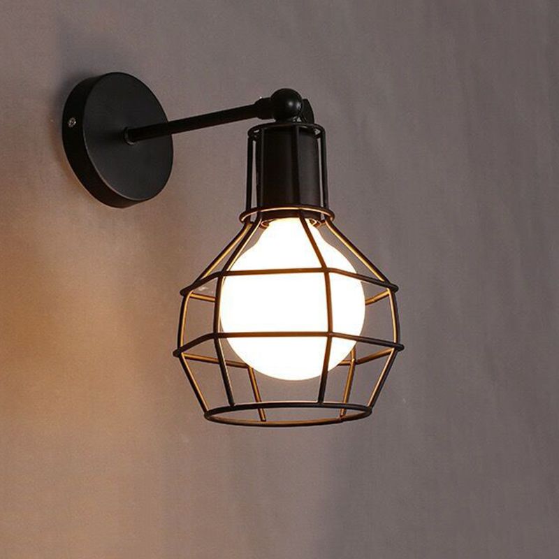 Diamond Cage Wall Mount Lamp 1-Light Vintage Black Wall Lighting Fixture for Hallway