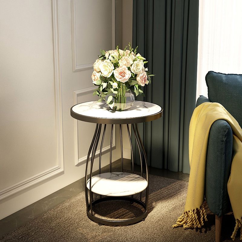 Modern Slate Round Side Table 19.6-inch Metal Pedestal End Table with Shelf