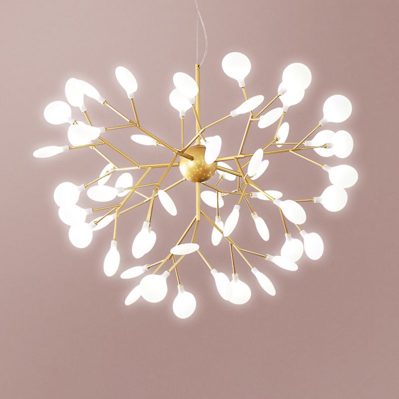 Acrylic Gold Pendant Light in Modern Luxury Style Wrought Iron Firefly Hanging Lamp for Living Room