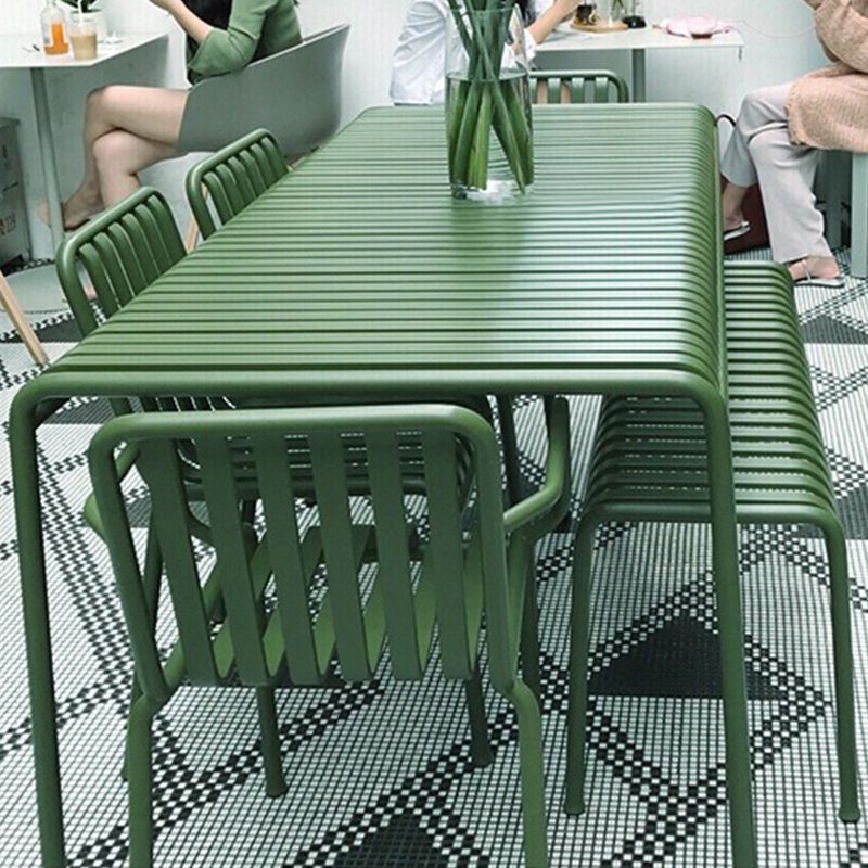 Metal Dining Table Industrial Green Rectangle Rust Resistant Table
