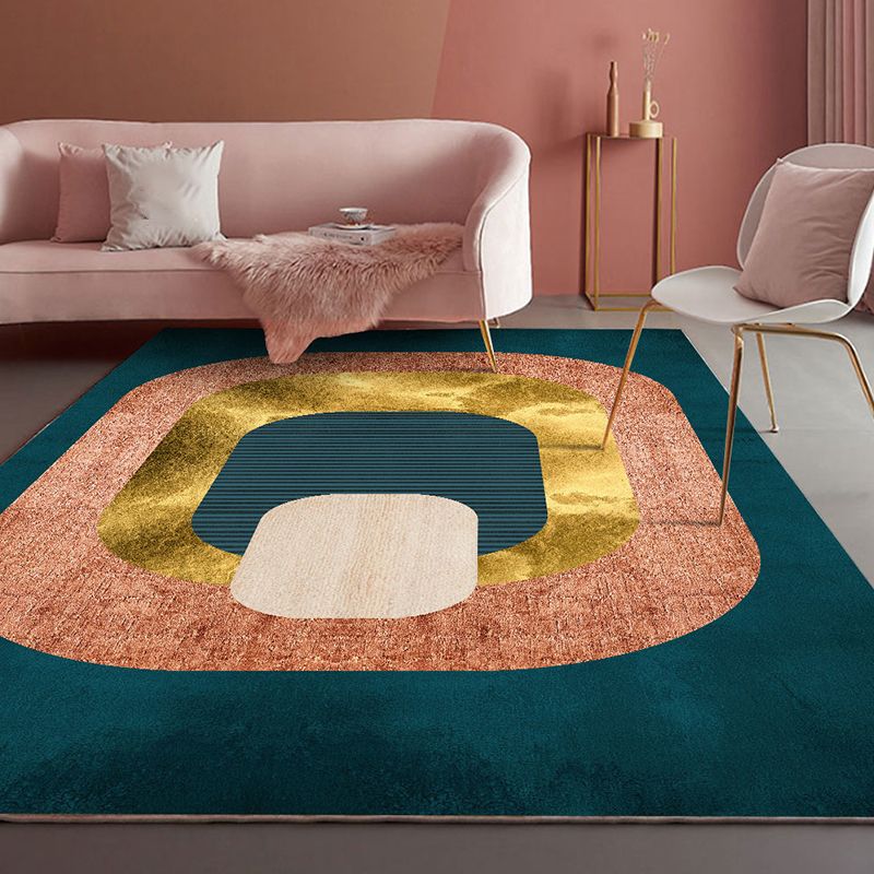 Modern Living Room Rug Multi Colored Geometric Print Area Carpet Cotton Blend Non-Slip Rug