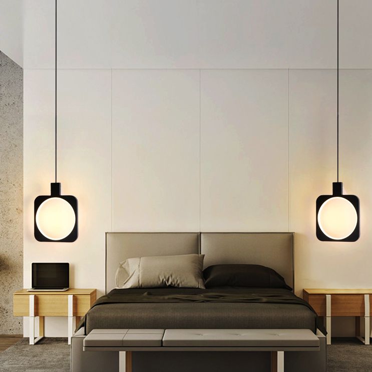 Black Geometrical Shape LED Pendant Lamp Modern Minimalist Metal Hanging Lamp for Living Room
