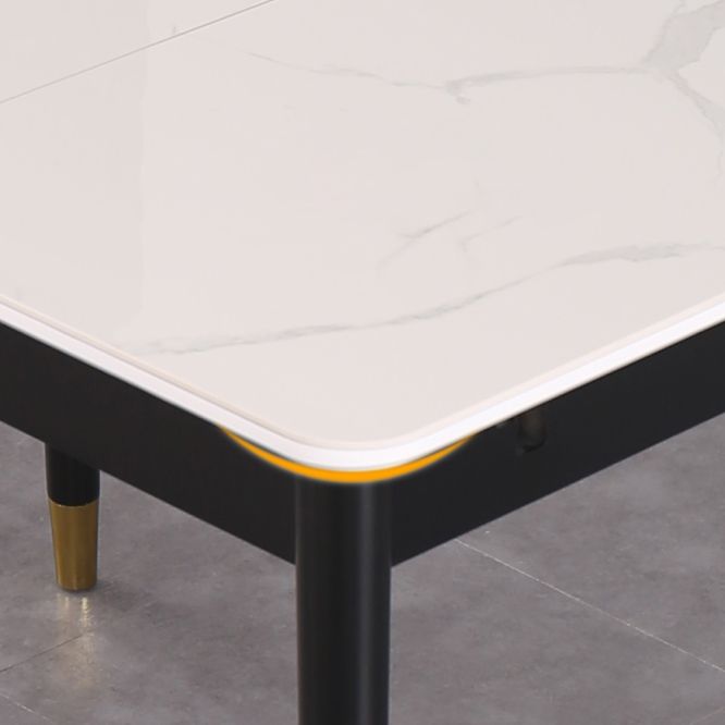 Table de salle à manger rectangulaire contemporaine Table de salle à manger en pierre frittée avec 4 pieds noirs