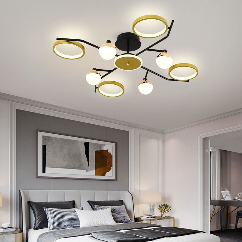 Gold verzweigte Deckenlampe postmoderne Metall -LED -Halbflush -Halterung Licht