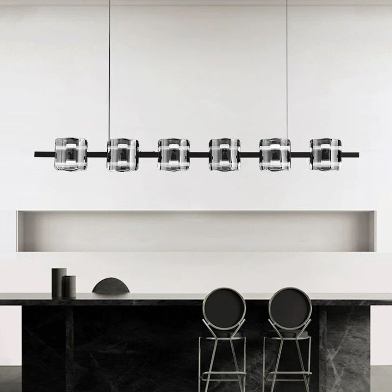 Contemporary Black Hanging Pendant Lights with Glass Shade for Dining Room