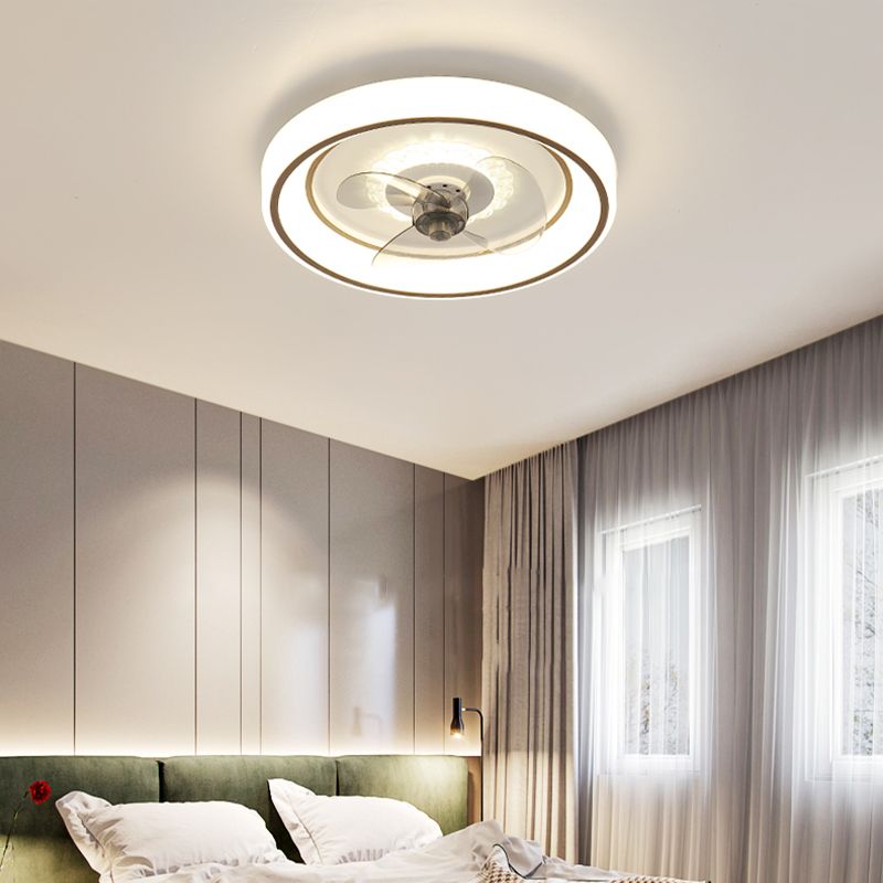 Circular Flush Mount Fan Light Fixture Simple Acrylic White LED Semi Flush Mount for Bedroom