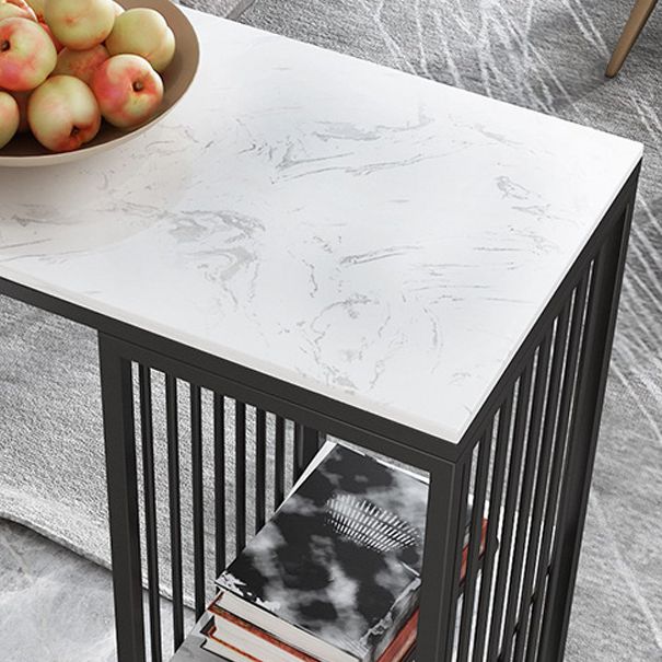 Contemporary Rectangle Bar Dining Table Marble Top Bar Table with Shelves