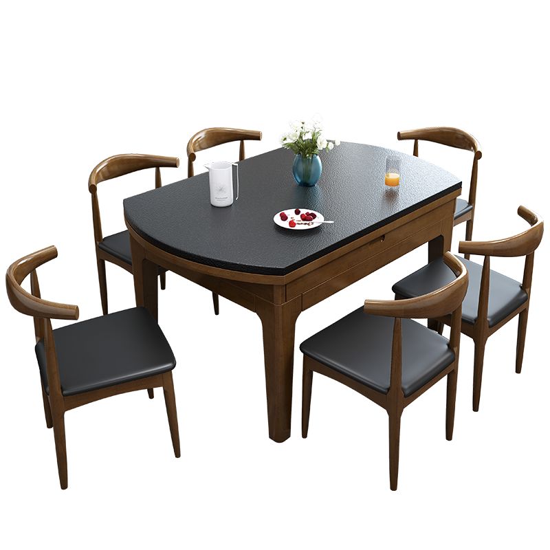 4 Legs Dining Table Modern Style Round Stone Dinette Table with Drop-Leaf