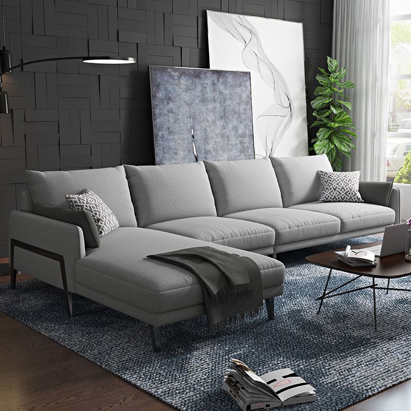 Modern Sectional with Linen Blend Pillow Back and Pillow Top Arms for 4 People