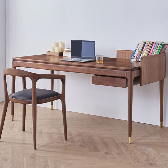 Contemporary Walnut Wood Computer Desk Home Parsons Base Writing Desk
