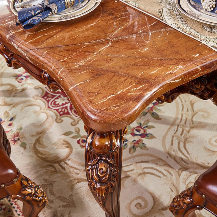Mesa de comedor de estilo victoriano de rectángulo Tono marrón con mármol