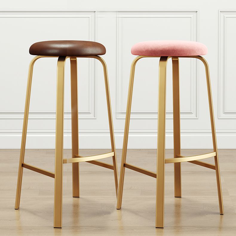 Nordic Armless Backless Counter Stool Iron Cafe Bar Stool with Cushion and Pedal