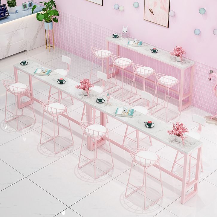 Glam 1/5 Pieces Bar Table Set Rectangle Stone Counter Table with High Stools