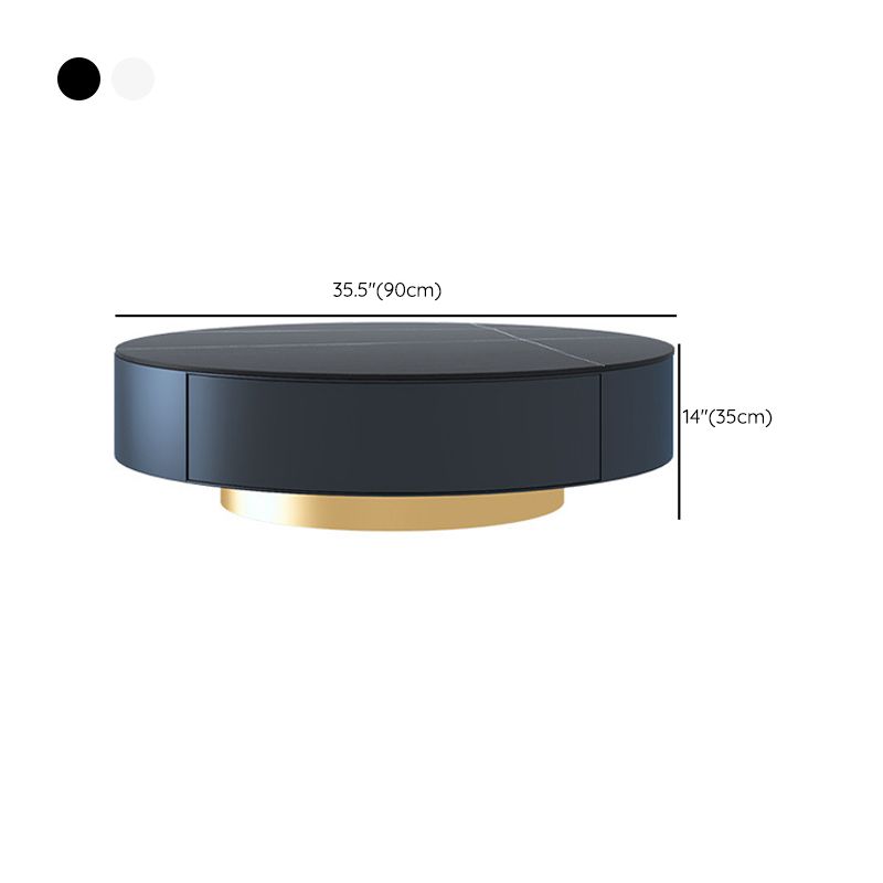 Metal Drum Coffee Table with Storage Round Cocktail Table in Black