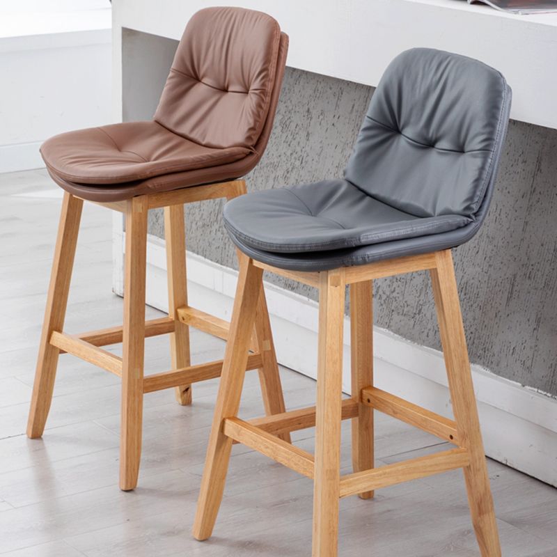 Contemporary Solid Wood Legs Faux Leather Indoor Counter Stools with Cushion