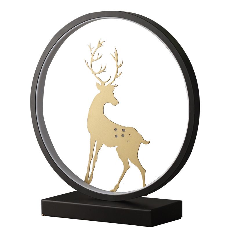 1 Light Circle Deer Table Light Modern Bedside Lamps Metal Nightstand Lamps