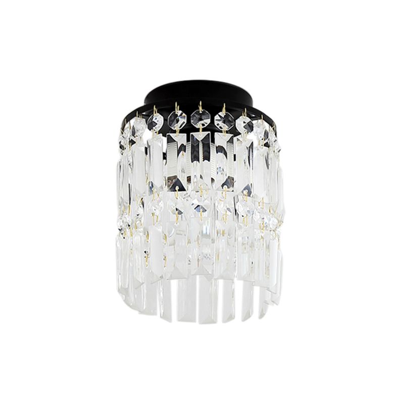 1-Light Corridor Mini Flush Lamp Simple Black/Gold Cylinder Crystal Ceiling Flush Mount