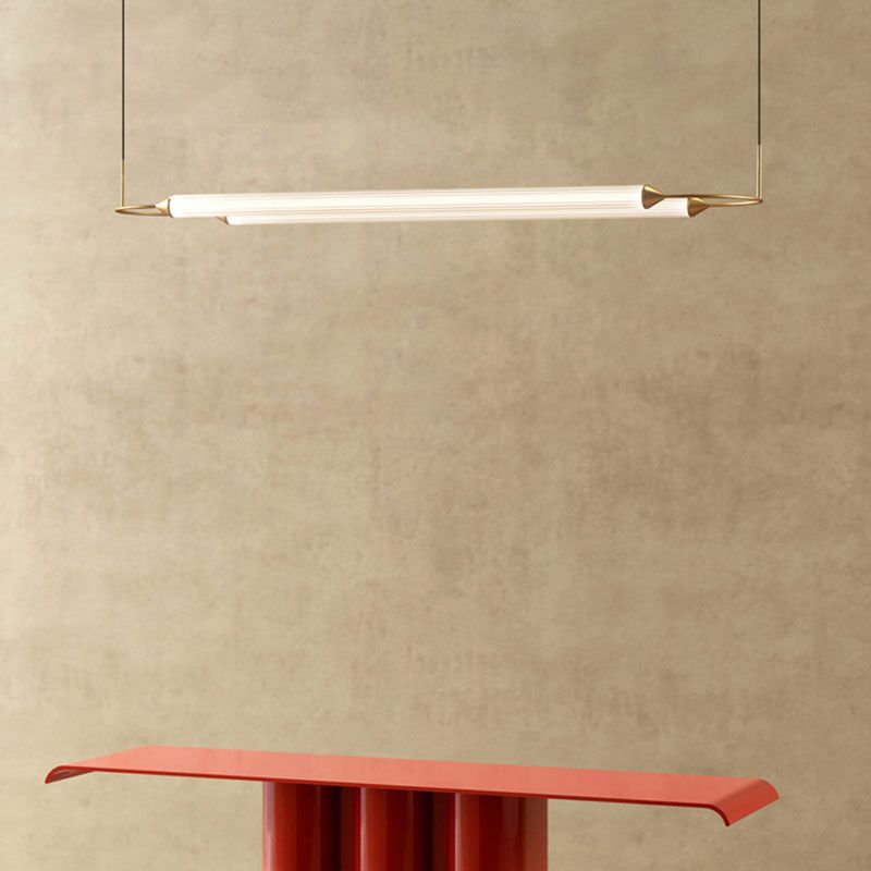 Acrylic 2-Light Island Light in Modern Simplicity Metal Linear LED Pendant Light in White