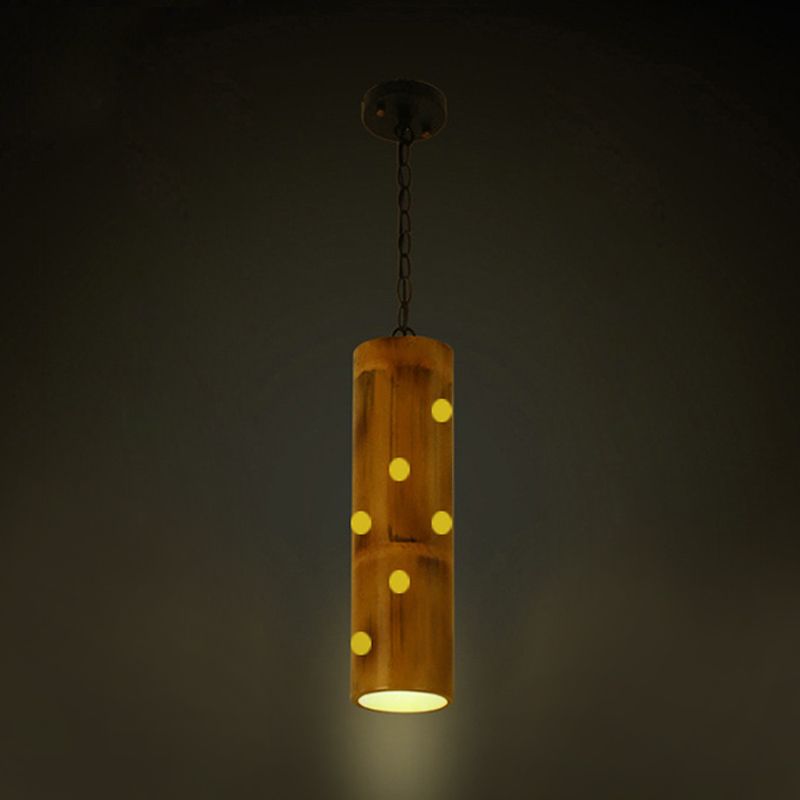 Bamboo Etched Tubular Hanging Light Kit Warehouse 1 Light Dining Room Ceiling Pendant in Brown