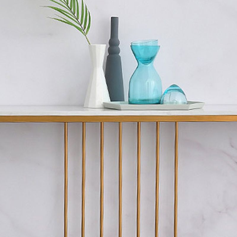 Glam Console Accent Table Antique Finish Sofa Console Table in Marble