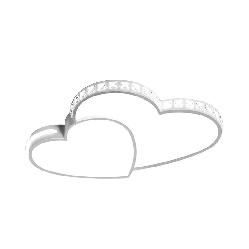 Acrylique Double Heart Flush Ceiling Light with Sparkle Crystal Romantic LED Ceiling Lamp in White pour Bathroom