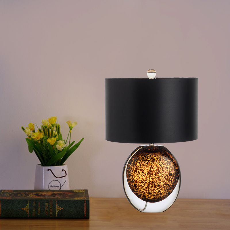 Tavolo ovale per camera da letto con illuminazione colorata, scrivania moderna a 1 testa in nero con paralume in tessuto