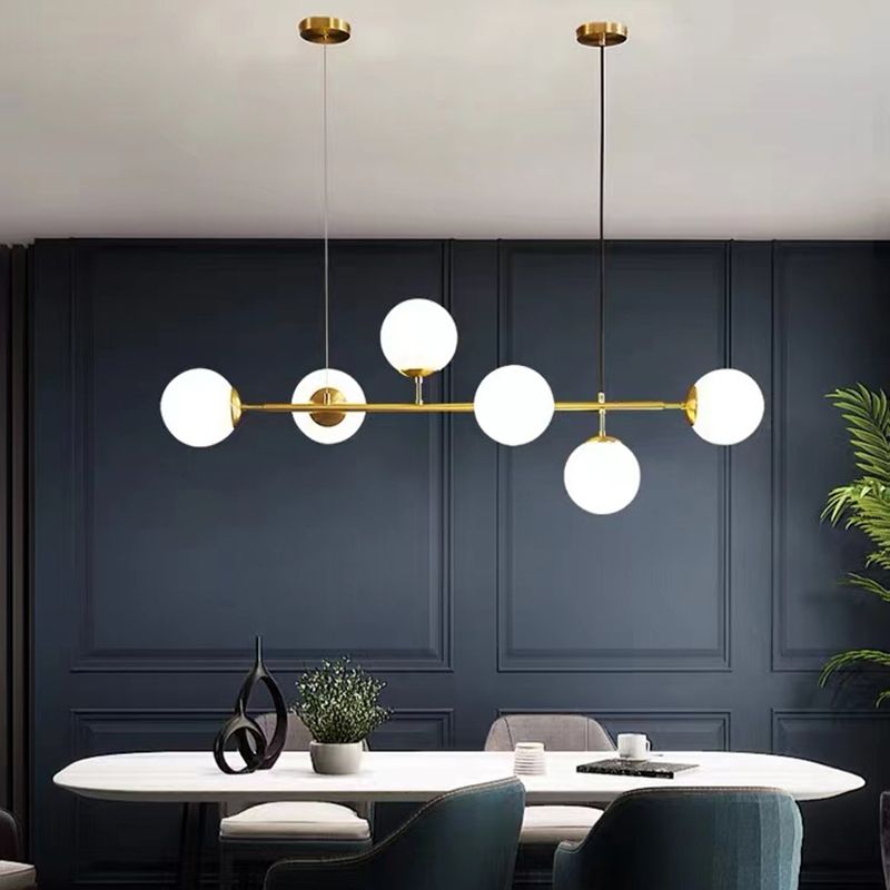 Modern Style Spherical Shape Island Lights Glass 6 Light Island Lighting in Gold