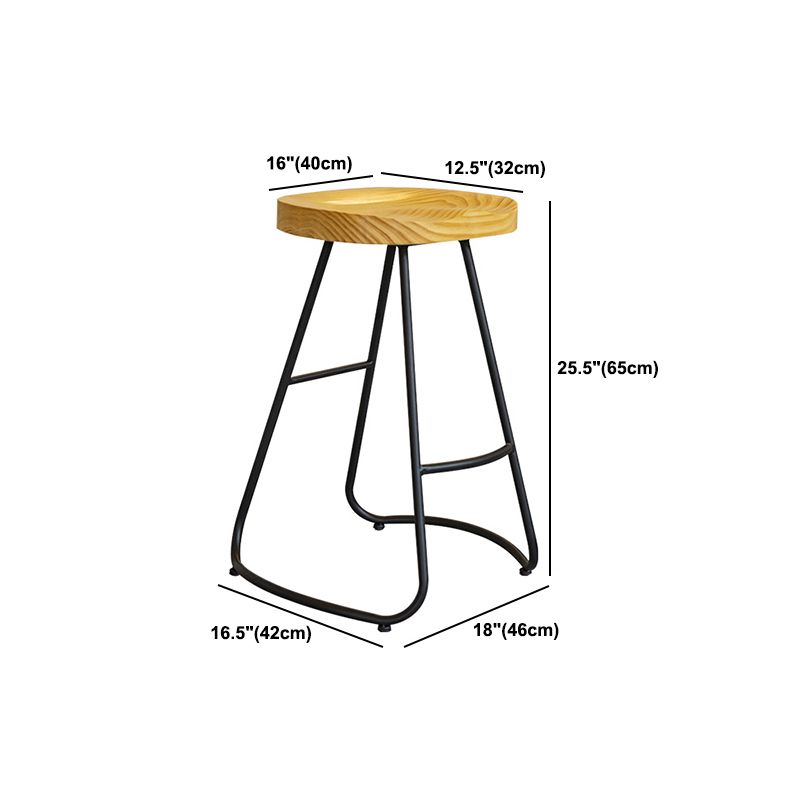 Modern Contoured Seat Pine Solid Wood Bar Stool with Iron Base