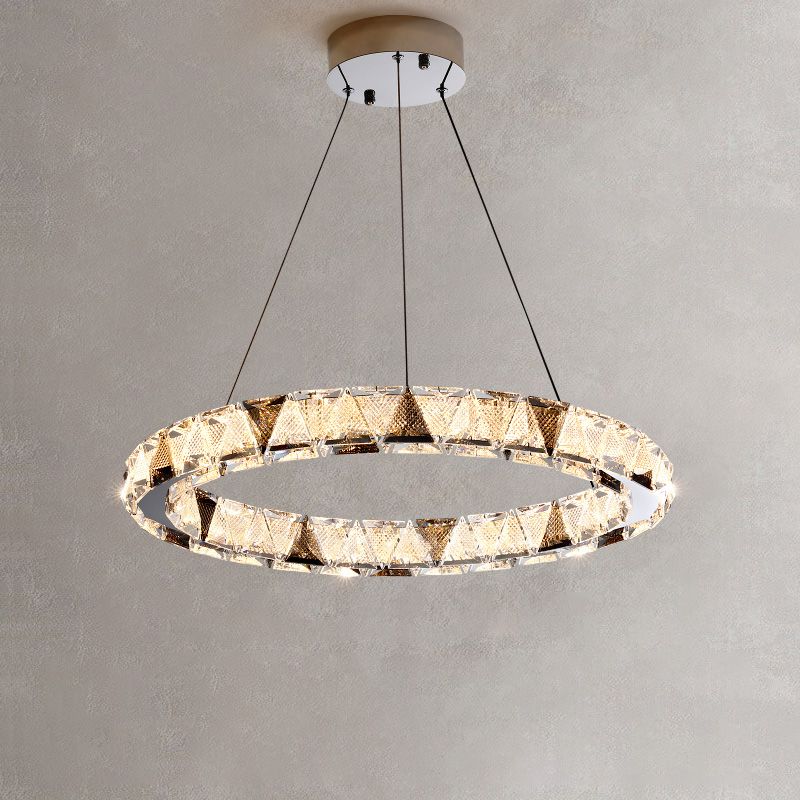 Clear Crystal Round Hanging Lamp Minimalist Chandelier in Gold for Foyer