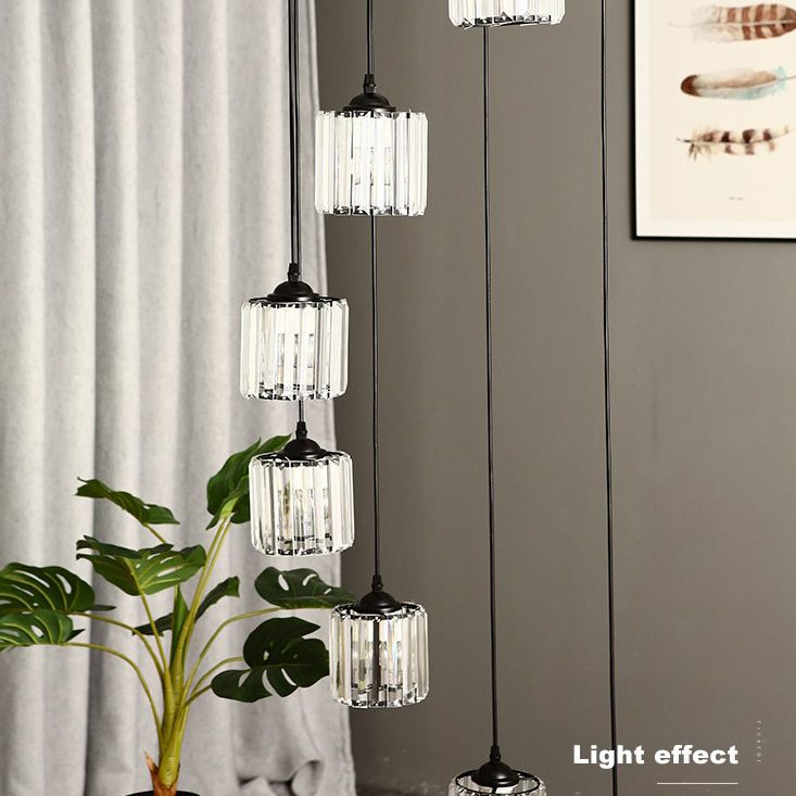Cilindrische kristal prisma hanger moderne stijl zwart zwart hangend licht voor trap
