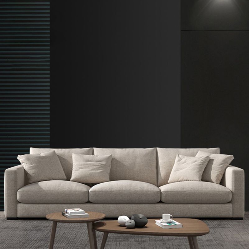 Modern Style with Pillow Back Imitation Leather/cotton and Linen Upholstered Beige Sofa