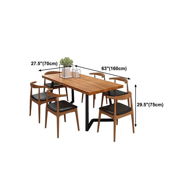 Rectangular Solid Wood Dining Table Modern Furniture with Steel Base for Kitchen
