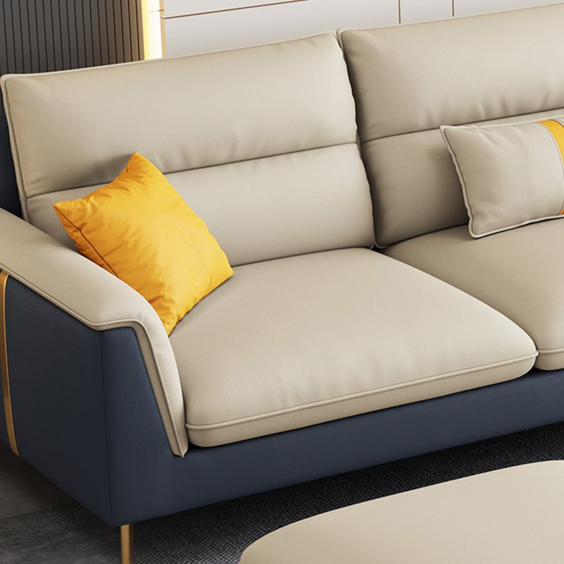 Recessed Arm Cushion Back Stain-Resistant Sofa Faux Leather Living Room Sofa