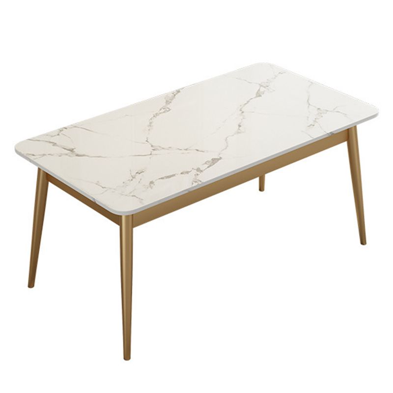 Modern Rectangle Dining Table Sintered Stone Top 4 Iron Legs Dining Room Table