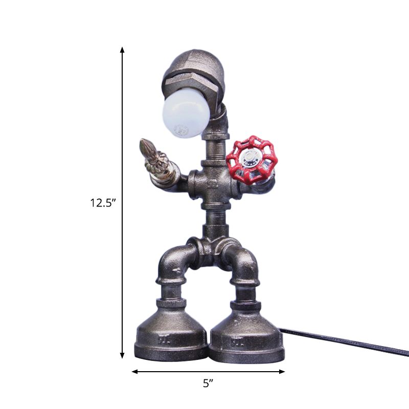 Silver Pipe Warrior Night Light Cyberpunk Iron 1 Head Boys Bedside Table Lamp with Valve Switch