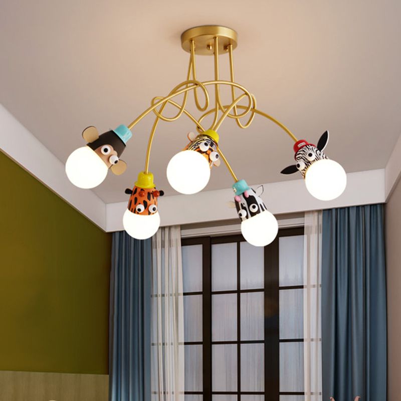 Animal Head Semi Flush Kids Metalic Kindergarten Flush Lighting Lights en oro