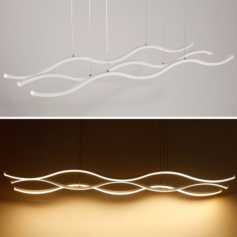 Minimalismo moderno White Linear Isola Luce a sospensione LED Isola Metal Isola Luce per tavolo da pranzo