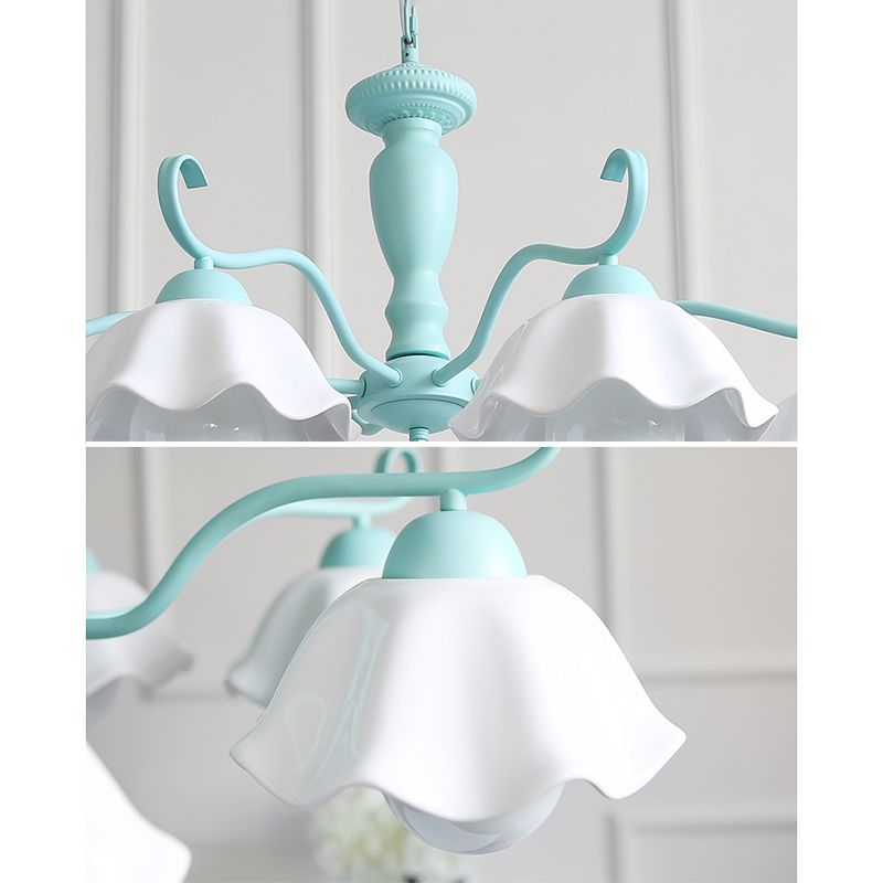 Modern Macaron Style 8-ligths Chandelier Lamp Flower Shade Simplicity Pendant Light for Bedroom