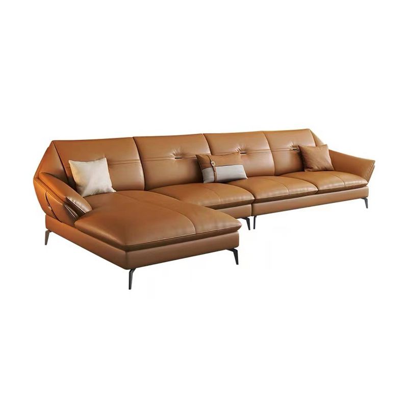 Glam Genuine Leather Living Room Flared Arm Modular Cushions Seating